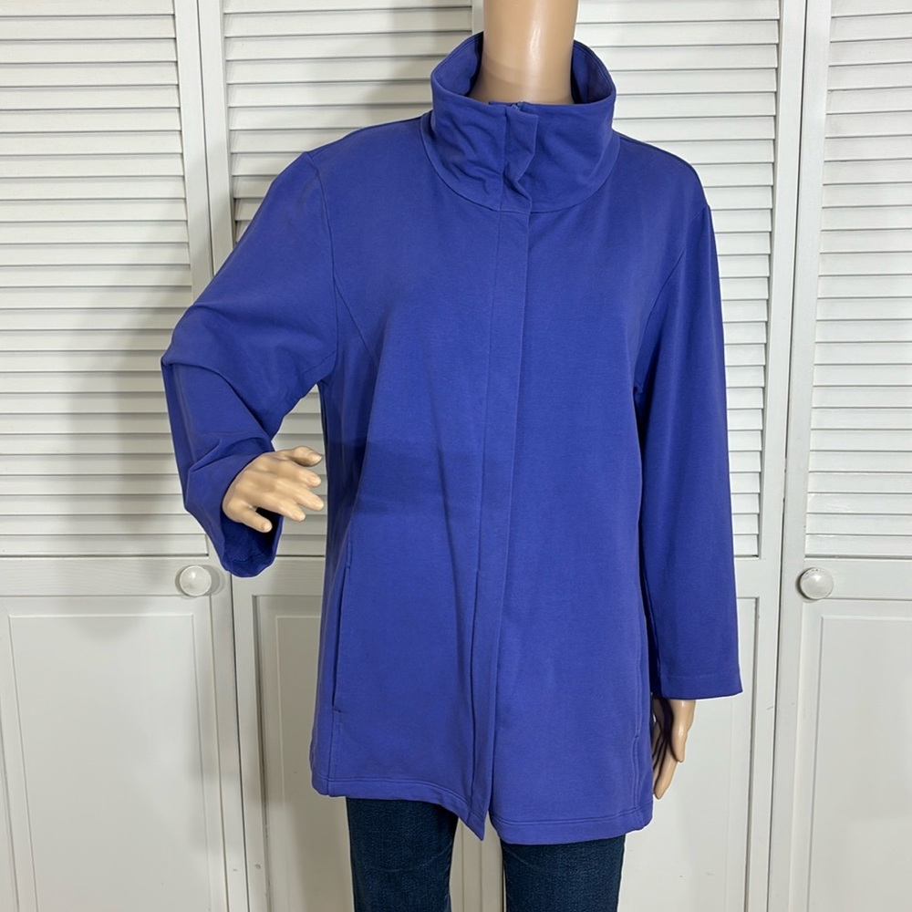 Eileen Fisher High Neck Cotton Stretch Full Zip Jacket 1X